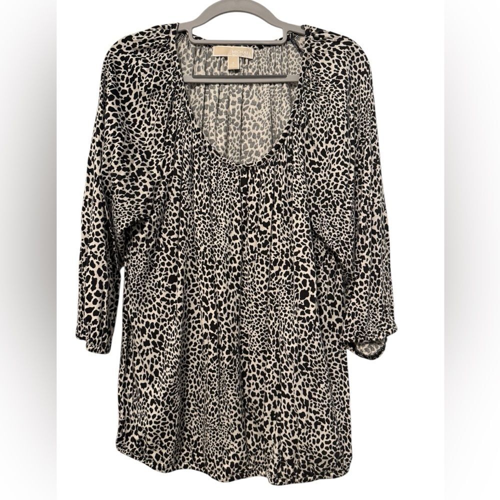 Michael Kors Scoop Neck Animal Print Blouse Top‎ Plus Size Black Khaki Size 1X